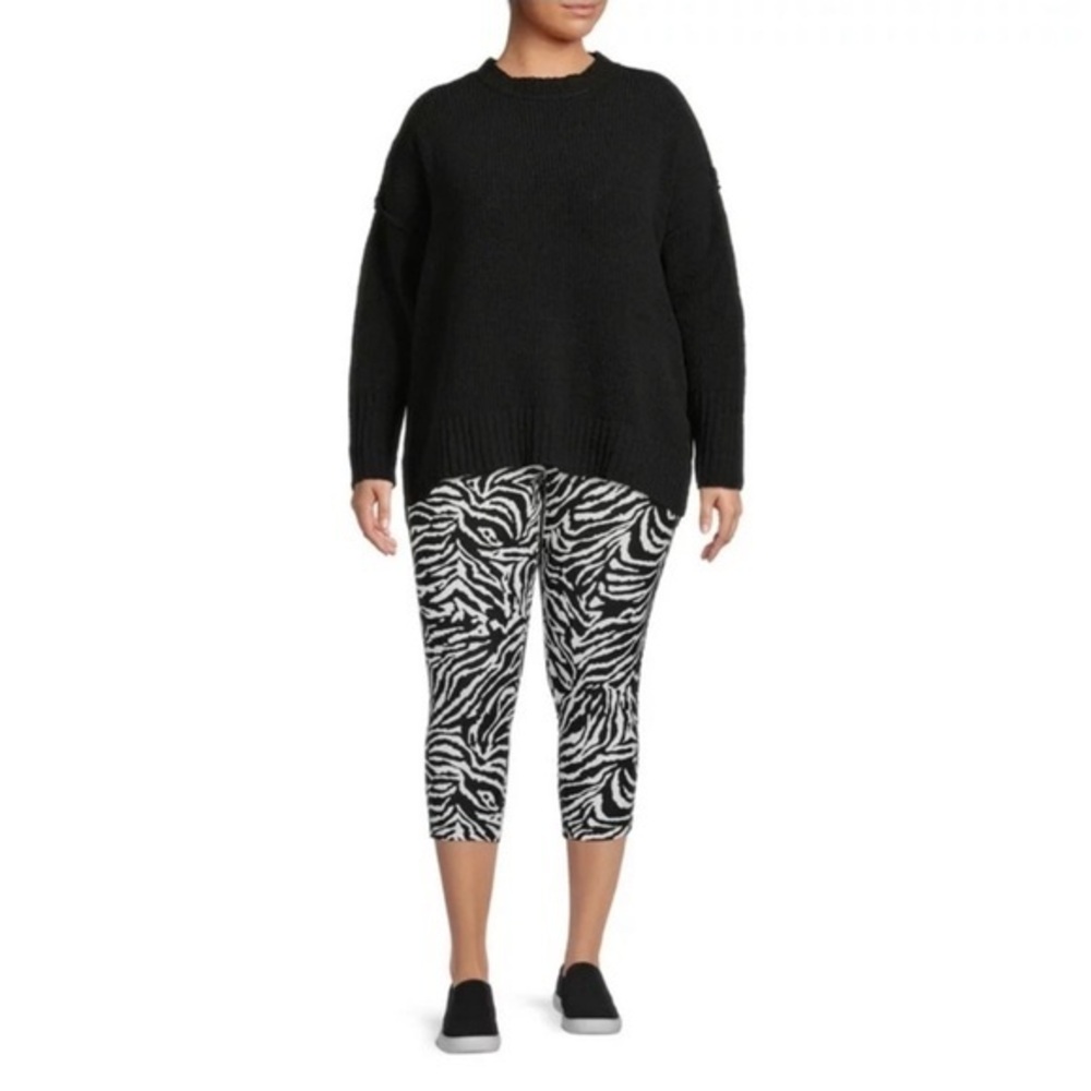 New Terra & Sky Women’s Zebra Print Capri Leggings Size 14W or 0X NWT